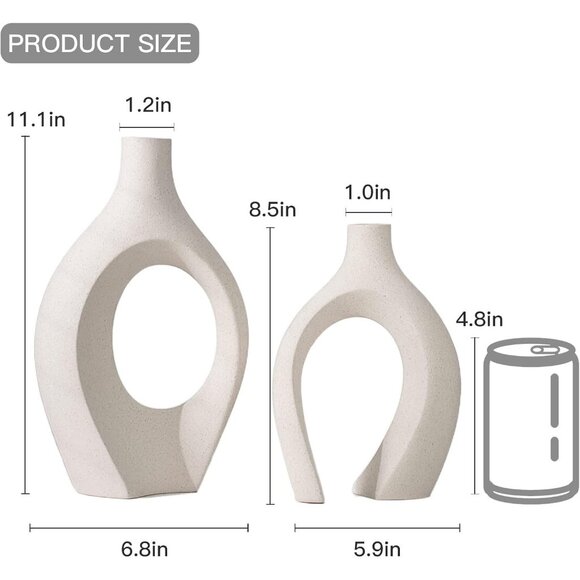 Snuggle Hollow Ceramic Vase Set of 2 Boho ins Style Round Decorative Cream Vase - Picture 3 of 6